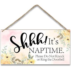 ltazhyi Baby Sleeping Sign No Soliciting Sign Door Wood Sign Plaque Gift for House, Wooden Wall Hanging Sign with Twine, Shelf Wood Art Sign, Home Porch Yard Front Door Out Door Decor - 036