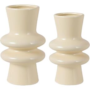 Ceramic Vases for Home Decor Set of 2 Flower Vases for Centerpiece Vases for Table Entry Way Table Home Decor Bud Vases 4.5lb Cream Wide Mouth Heavy Ceramic Vase for Hostess