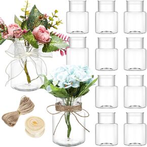 Bokon 12 Packs 4.7" Lights Plastic Vases for Centerpieces Bulk Bud Vases for Wedding Dinner Events Table Centerpiece Vintage Farmhouse Rustic Lantern Decor with Plants Lighted Table Room Decor