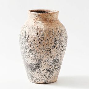 ALMA Handcrafted Crackle Stone Textured Terracotta Vase 12 Inch Tall|Big Decorative Cream Vase for Modern Farmhouse Home Decor|Large Rustic Distressed Vase for Floor, Living Room Decor Aesthetic