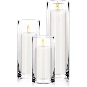 Maxdot Thickened Glass Cylinder Vase and White Pillar Candles Clear Cylinder Vases for Wedding Centerpieces Hurricane Candle Holder Party Event Home Office Decor(2.4 x 4.7, 5.9, 7.9 Inch, Set of 36)