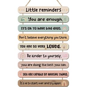 Romart Little Reminders Wall Decor: Boho Wooden Inspirational Wall Art for Kids Teens Psychology Positive Affirmations Hanging Wall Signs for Home Office Classroom Mental Health Awareness Decorations