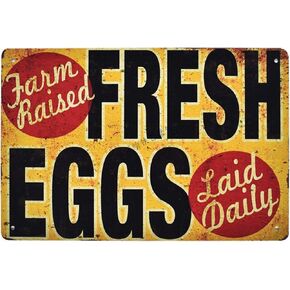 Flytime Farm Fresh Eggs Raised Rustic Metal Sign Retro Bar Country Home Bedroom Wall Restaurant Hanging Signs 8X12Inch