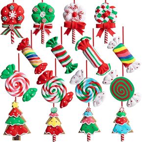 16 Pcs Christmas Lollipop Ornaments- Christmas Tree Candy Hanging Ornaments- Christmas Candies Polymer Clay Ornament for Xmas Tree Party Decoration