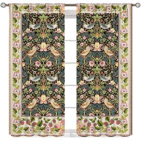 William Morris Curtains Green Watercolor Vintage Flower Art Style Room Windows Treatments for Bedroom Living Room 55x63in Decor