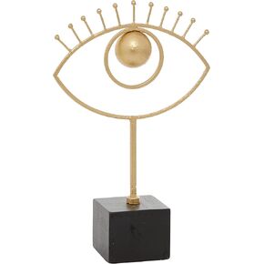 CosmoLiving by Cosmopolitan Wood Abstract Handmade Eye Sculpture with Black Base, 10" x 4" x 16", Gold