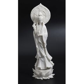 Large 17-inch Quan Yin Avalokiteshvara on Lotus Pedestal Marble-Finish Statue