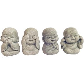 Small Buddha Statue to Inspire Wisdom, 4-in-1 Buddha Statue Set for Spiritual, Feng Shui, Zen and Indoor/Outdoor Decor - Cute Buddha Statue for Home, Aquarium and Asian Garden Decor