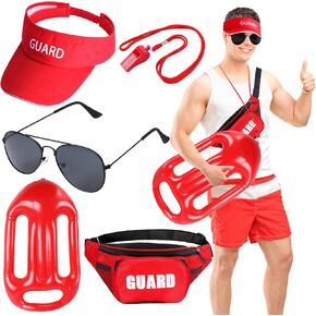 Kyson 5 Pieces Halloween Guard Costume Accessories Set-Red Guard Sun Visor,Fanny Pack,Red Sunglasses,Inflatable Float,Whistle