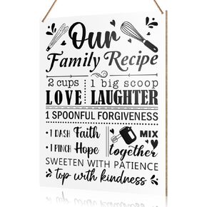 UDNADKEX Funny Kitchen Wall Hanging Sign Decor, Our Family Recipe, Home Kitchen Dining Room Wooden Sign Decor Kitchen Wall Decoration, Kitchen Gift for Mom