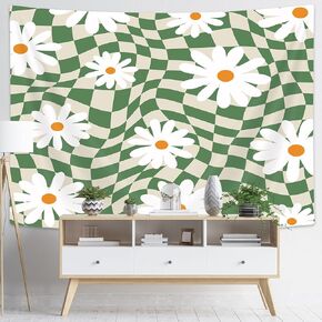 Vintage 70s Abstract Groovy Hippie Tapestry, Retro Funky Flowers Floral Mushroom Clouds Sun Rainbow Tapestries Wall Hanging, Orange Boho Aesthetic Tapestry Bedroom Living Room Dorm Decor 60X40in