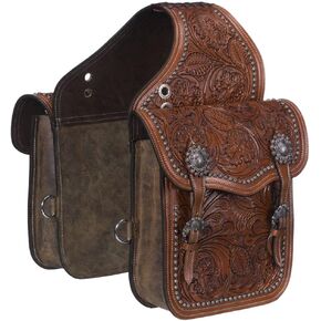 Tough 1 Oak Leaf Tooled Saddle Bag Brown