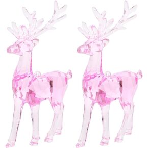 2pcs Christmas Tree Reindeer Ornament Acrylic Crystal Elk Deer Xmas Tree Hanging Decorations Reindeer Figurines Statues for Holiday Pendant Pink Christmas Decor