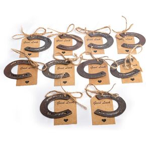 WC 10 Pcs Lucky Horseshoes Western Christmas Decor Wedding Favors Rustic Horseshoe Mini Horse Decor Party Western Party Decorations Baby Shower Return Gifts with Tags Vintage Craft Horseshoe