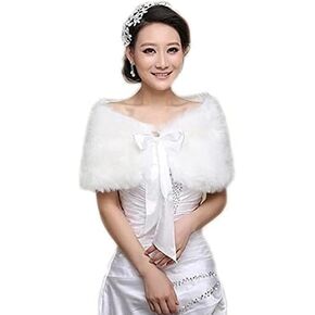 Women Faux Fur Shawl Wrap Stole Shrug Winter Plush Bridal Wedding Cover Up Cloak Cape Coat
