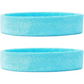 uxcell Sweatbands Sports Headband for Men & Women(2 Pcs), Moisture Wicking Mens Sweatband Athletic Cotton Terry Sweat Bands for Running, Basketball, Cycling, Yoga, Workout, Sky Blue