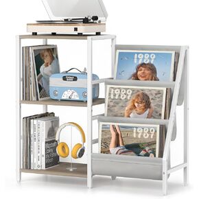 Record Player Stand with Vinyl Storage, Record Player Table with Record Storage 200 Albums, Turntable Stand with Record Holder Vinyl Display Shelf, Record Cabinet Media Stereo (One-side storage-Black)