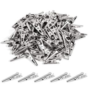 100PCS 1.06IN / 27mm Mini Metal Alligator Clips, Crocodile Clamps Silver Tone Nickel Plated Test Line Spring Clamps, Crocodile Clips for Laboratory Electric Testing Work and Cable Lead Clip