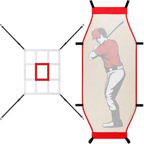 2PCS Baseball Softball Pitching Target & Dummy Batter, Adjustable Baseball Pitching Net Training Aids 9 Hole Strike Zone Attachment, Baseball & Softball Practice Net for Hitting Accuracy