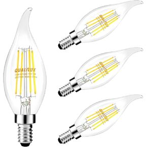 Dusk to Dawn Candelabra Light Bulbs Outdoor, 40W Equivalent, Soft White, 4W 450LM, Auto On/Off, CA11 LED Light Sensing Bulb, Candle Flame Tip, Vintage Edison E12 Base, 4-Pack, HQ-H035