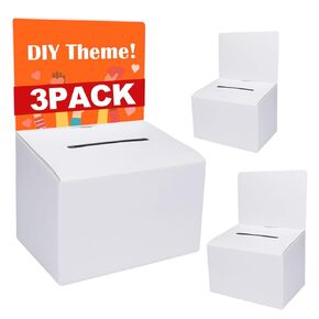 24 Pack Cardboard Ballot Box with Slot, White Glossy Raffle Boxes 6.5x4.5x4.5Inch, Suggestion Boxes with Removable Slot, Donation Boxes for Fundraising,Collecting Card and Voting Contest
