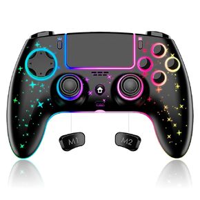 Controller for PS4/Slim/Pro/Nintendo Switch/PC, Cool RGB Gamepad with Dual Vibration/Motion Sensor/9 Adjustable LED Colors/TURBO/Program Buttons