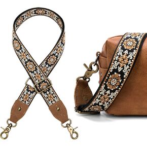 Purse Strap, 1.5" Cowhide Head Wide Shoulder Strap Adjustable Replacement,Jacquard Embroidery Crossbody Bag Straps