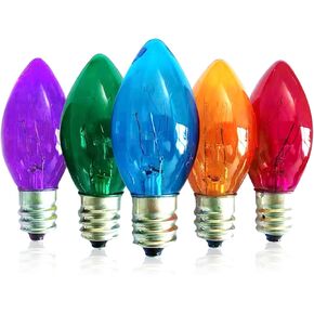 25 Pack C7 Replacement Bulbs, Christmas Lights Bulbs, 5W Multi-Color Clear Incandescent Light Bulbs, Colorful Light for Xmas Tree Patio String Lights Decor, E12 Candelabra Base