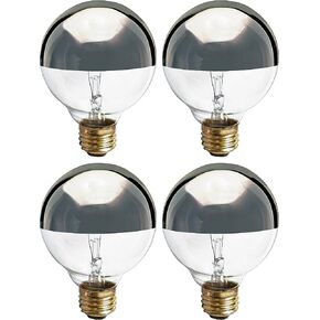 KOR (4 Pack) G25 Incandescent Light Bulb, Silver Half Chrome Crown with Mirror Reflect Glare-Less Finish, Decorative Globe 120 Volts, Lamp Shape, Medium Base, E26 Base, Dimmable. (40.00)