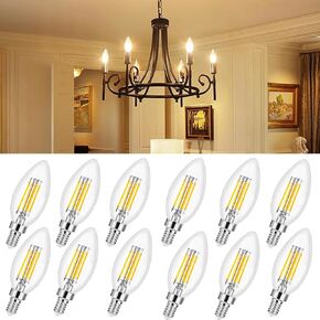 12 Pack Dimmable E12 LED Candelabra Bulbs 60W Equivalent,2700K Soft Warm White Chandelier Light Bulbs,6W 530 Lumens Candle Light Bulbs for Chandelier Ceiling Fans