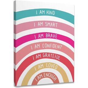 I Am Kind Smart Brave Framed Canvas Wall Art Decor 11×14 inch,Boho Colorful Rainbow Girl Nursery Quote Print Painting Artwork Home Wall Decoration For Home Nursery Playroom Girls Room Kids Room (blue)