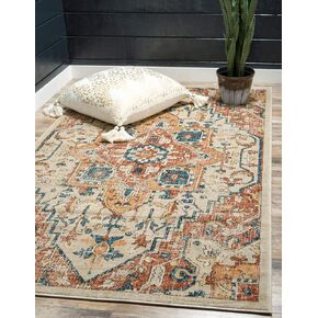 Unique Loom Oslo Collection Distressed Botanical Medallion Beige Area Rug (5' x 8')