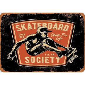 Skateboard Society Los Angeles Tin Wall Sign Retro Iron Painting Vintage Metal Plaque Decoration Warning Poster for Bar Cafe Store Home Garage