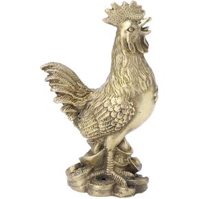 Hilitand Brass Luck Rooster Chicken Statue Feng Shui for Decor Meaning Good Luck and Wealth one of The Zodiac Signs 10cm/3.94in