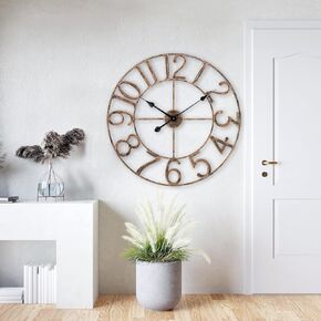 Opps Large Wall Clock, 24 Inch Wall Clocks for Living Room Decor, Silent Non-Ticking Wall Clocks Battery Operated, Arabic Numerals Modern Decorative Wall Clock for Farmhouse, Kitchen, Bathroom (Black)