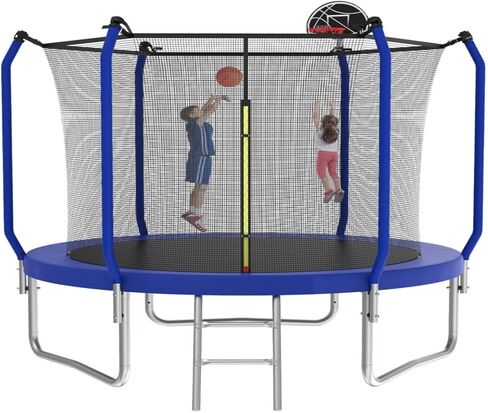EMKK 15FT Tranpoline للأطفال والكبار، 1323LBS سعة الوزن Tranpoline مع طوق كرة السلة، شبكة الضميمة، الترامبولين الترفيهية الثقيلة في الفناء الخلفي، معتمدة من ASTM in Kuwait