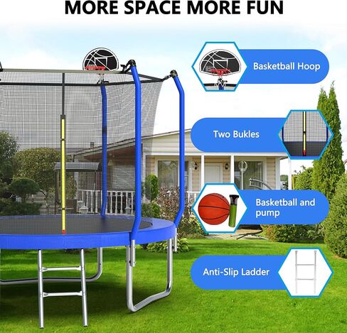 EMKK 15FT Tranpoline للأطفال والكبار، 1323LBS سعة الوزن Tranpoline مع طوق كرة السلة، شبكة الضميمة، الترامبولين الترفيهية الثقيلة في الفناء الخلفي، معتمدة من ASTM in Kuwait