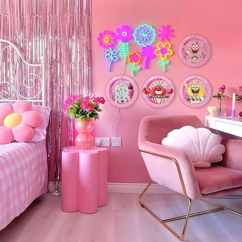 HK Studio مضحك المحيط الكوة ديكور غرفة باردة - ديكور غرفة الكرتون الوردي Y2K للنوم، غرفة نوم في سن المراهقة 12 "حزمة 4 in Kuwait