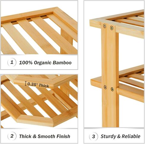 رف زاوية المطبخ من Apicizon، منظم الأطباق للخزانة، رف خزانة زاوية الخيزران 3 طبقات مخزن المطبخ على الحائط منظم أرفف تخزين المطبخ، بني in Kuwait