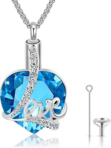 Urn Necklaces for Ashes Love Heart Blue Crystal Cremation Jewelry Keepsake Holder Memorial Necklace Pendant in Saudi Arabia