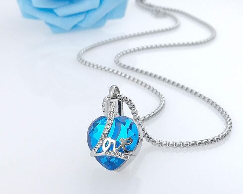 Urn Necklaces for Ashes Love Heart Blue Crystal Cremation Jewelry Keepsake Holder Memorial Necklace Pendant in Saudi Arabia