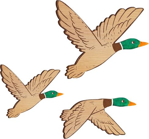 Lineshading 3 Sizes Mallard Duck Wall Art Duck Hunting Wall Decor Wooden Green Flying Mallard Duck Decor Rustic Farm Carved Wood Wall Art for Bedroom Classroom Playroom Home Living Room Kitchen Office in Saudi Arabia