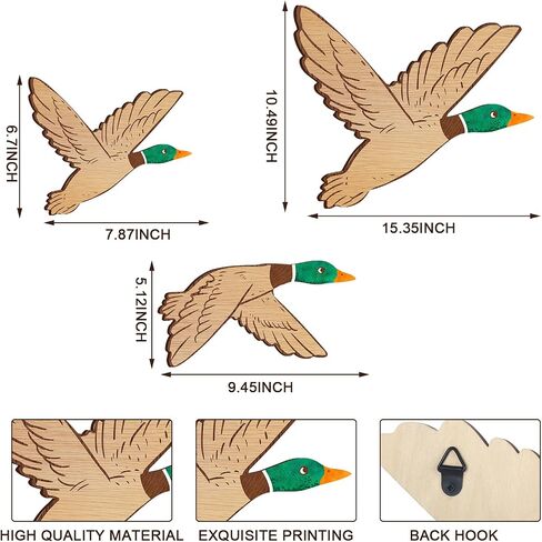 Lineshading 3 Sizes Mallard Duck Wall Art Duck Hunting Wall Decor Wooden Green Flying Mallard Duck Decor Rustic Farm Carved Wood Wall Art for Bedroom Classroom Playroom Home Living Room Kitchen Office in Saudi Arabia