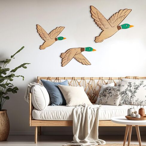 Lineshading 3 Sizes Mallard Duck Wall Art Duck Hunting Wall Decor Wooden Green Flying Mallard Duck Decor Rustic Farm Carved Wood Wall Art for Bedroom Classroom Playroom Home Living Room Kitchen Office in Saudi Arabia
