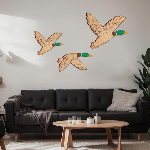 Lineshading 3 Sizes Mallard Duck Wall Art Duck Hunting Wall Decor Wooden Green Flying Mallard Duck Decor Rustic Farm Carved Wood Wall Art for Bedroom Classroom Playroom Home Living Room Kitchen Office in Saudi Arabia