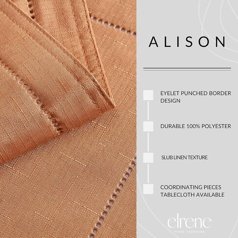 Elrene Home Fashions Alison Eyelet Border Design القماش مفرش أطباق، مجموعة من 4، 13 بوصة × 19 بوصة، تيراكوتا in Saudi Arabia