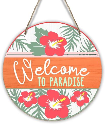 Welcome To Paradise Wooden Ornament Summer Decor for Front Door Sign Decor Keepsake, Hawaii Tropical Beach Decor, Beach Lover Gift Wooden Hanging Sign Porch Living Room Decor for Home Office -DH314 in Saudi Arabia