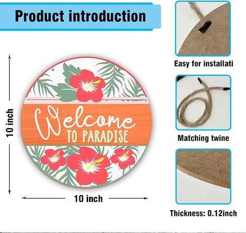 Welcome To Paradise Wooden Ornament Summer Decor for Front Door Sign Decor Keepsake, Hawaii Tropical Beach Decor, Beach Lover Gift Wooden Hanging Sign Porch Living Room Decor for Home Office -DH314 in Saudi Arabia
