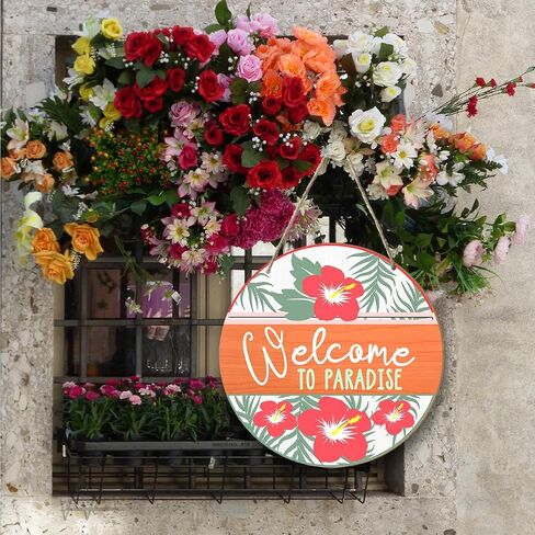 Welcome To Paradise Wooden Ornament Summer Decor for Front Door Sign Decor Keepsake, Hawaii Tropical Beach Decor, Beach Lover Gift Wooden Hanging Sign Porch Living Room Decor for Home Office -DH314 in Saudi Arabia