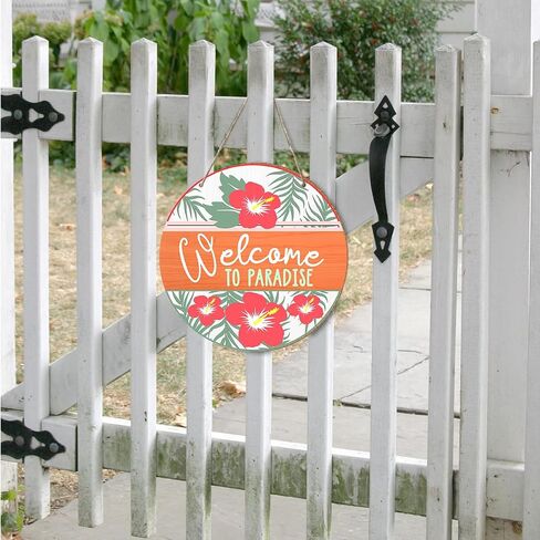 Welcome To Paradise Wooden Ornament Summer Decor for Front Door Sign Decor Keepsake, Hawaii Tropical Beach Decor, Beach Lover Gift Wooden Hanging Sign Porch Living Room Decor for Home Office -DH314 in Saudi Arabia